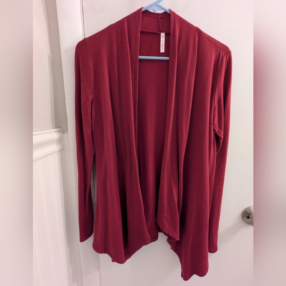 Women's Red Open Front Cardigan